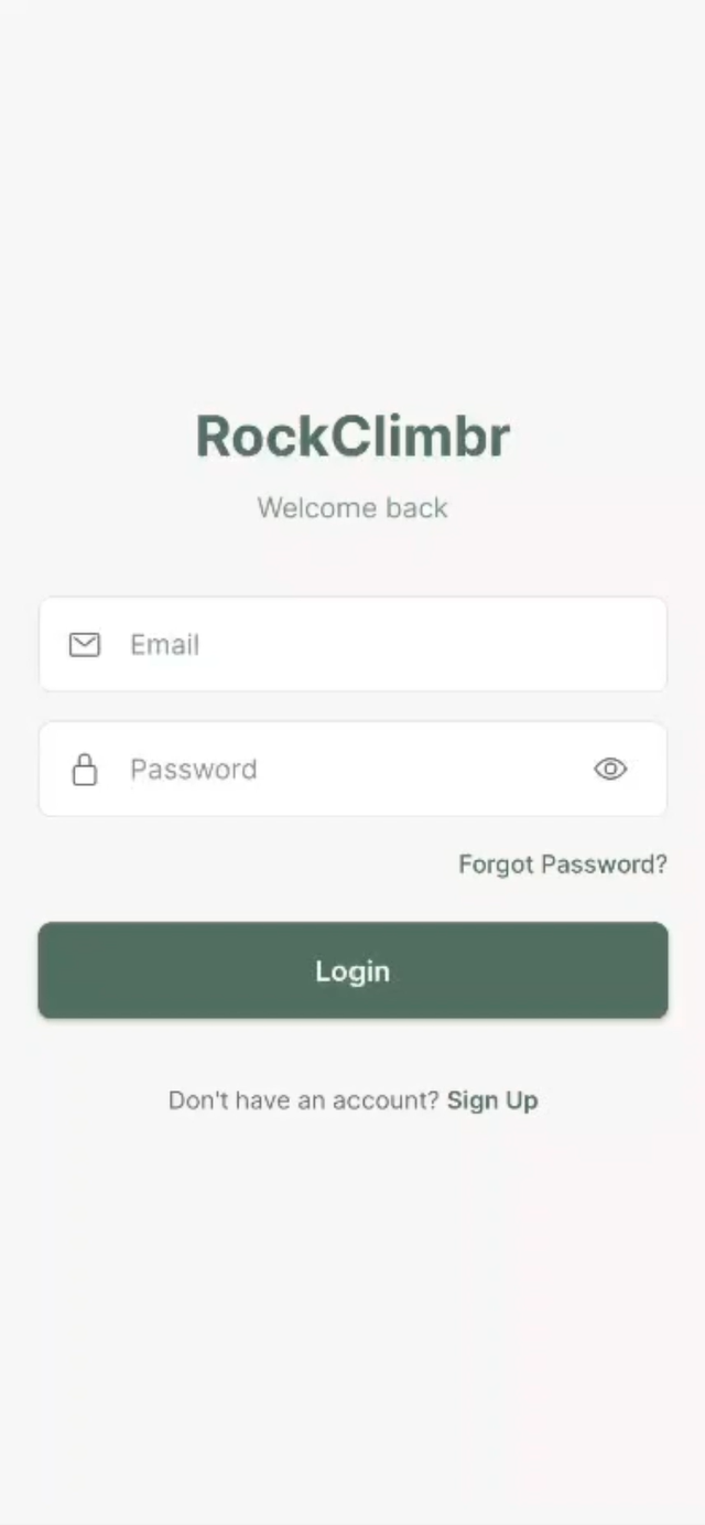 Climbr login screen