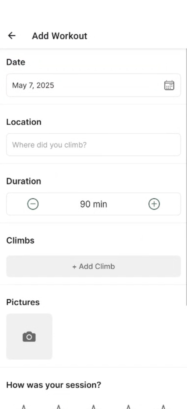 Climbr app screen
