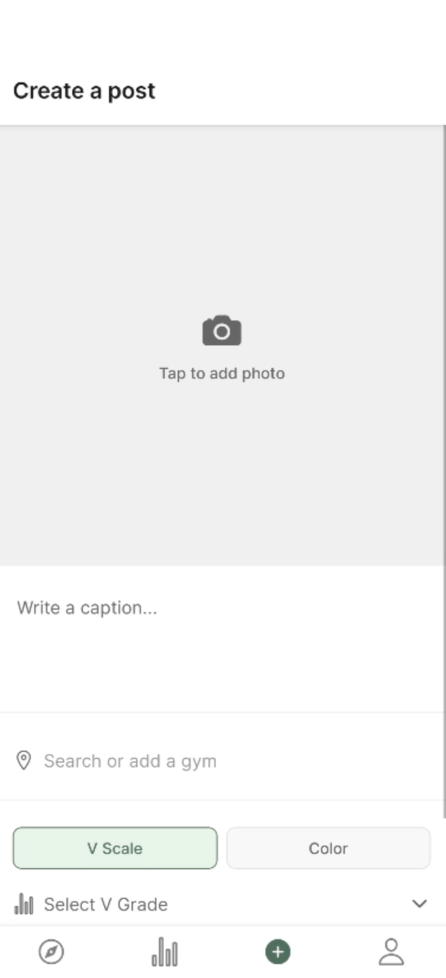 Climbr app screen
