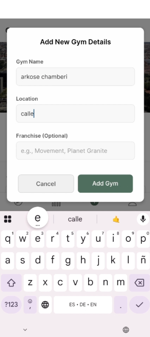 Climbr app screen